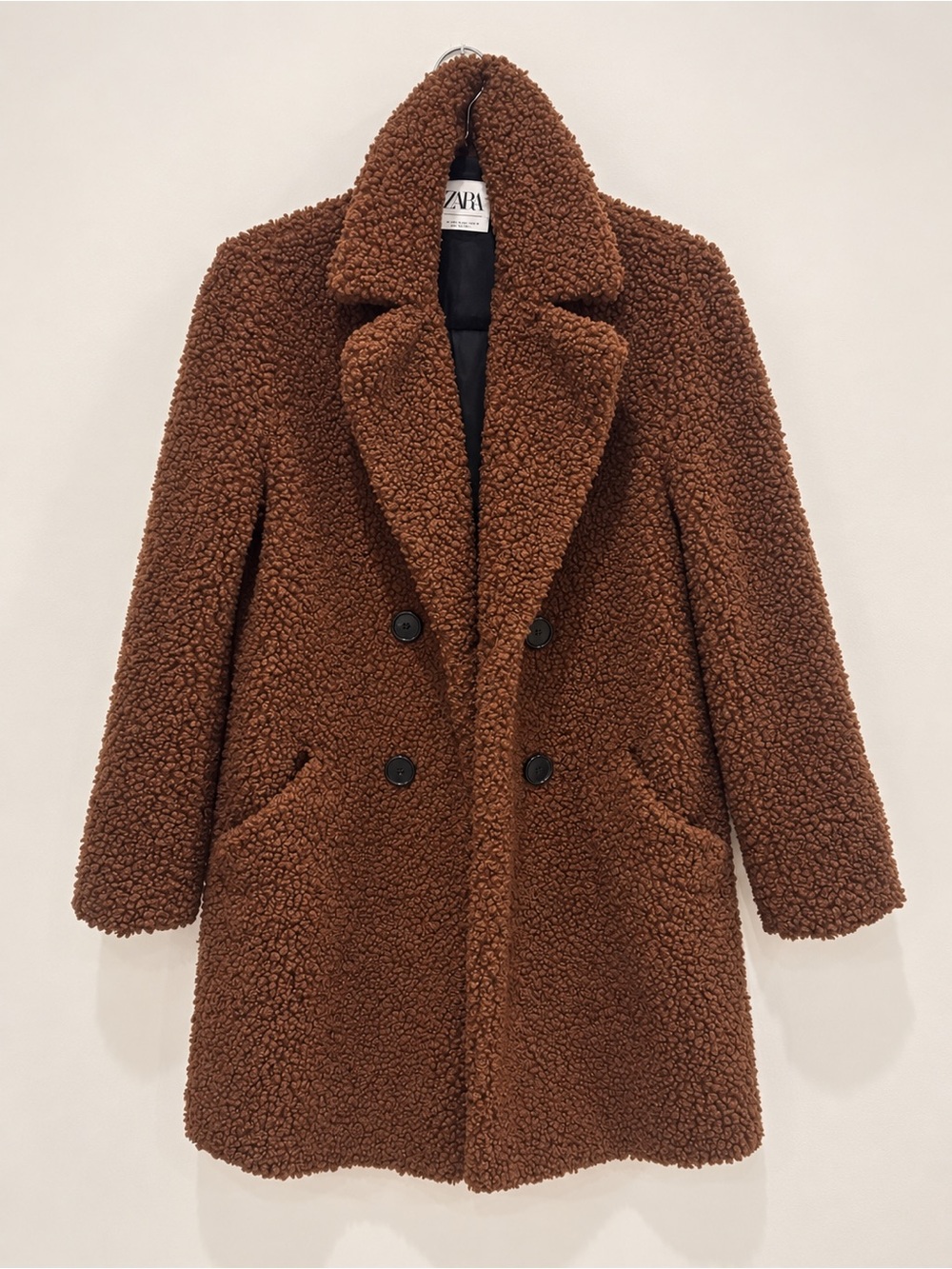 Zara Brown Teddy Sherpa Coat XS Double-Breasted Faux Shearling Jacket